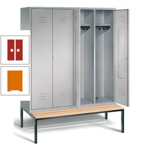 Doppel-Spindschrank, Buche Sitzbank untergebaut, 4 Abteile a 400 mm, Korpus lichtgrau, Tür anthrazitgrau, 2.090 x 1.590 x 815 mm (HxBxT)