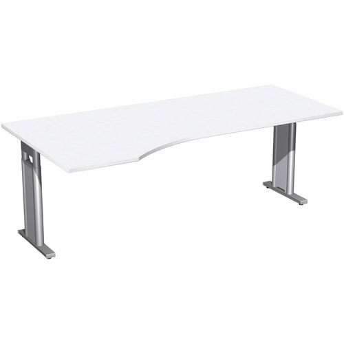 Eckschreibtisch, Ecke links, Füße einseitig verkürzt, C-Fuß Pro, höhenverstellbar, 680-820 x 1.600 x 1.000 mm (HxBxT), Gestell silber, Dekor Ahorn