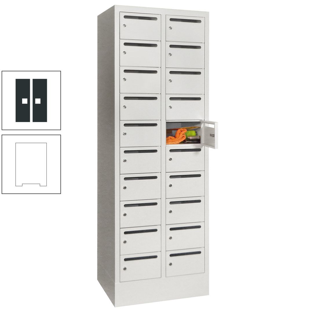 Postverteilerschrank, Schließfachschrank, 2 Abteile a 300 mm, 20 Fächer, 1.850 x 600 x 500 mm (HxBxT), Korpus anthrazitgrau, Front anthrazitgrau