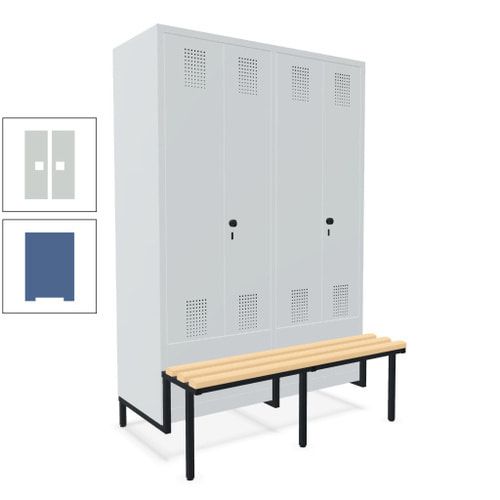Doppel-Spind, Garderobenschrank, Buche Sitzbank integriert, 4 Abteile 300 mm, Korpus anthrazitgrau, Tür anthrazitgrau, 1.850 x 1.200 x 815 mm (HxBxT)