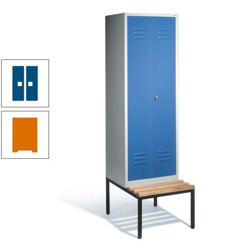 Doppel-Spindschrank, Buche Sitzbank untergebaut, 2 Abteile a 300 mm, Korpus lichtgrau, Tür anthrazitgrau, 2.090 x 610 x 815 mm (HxBxT)
