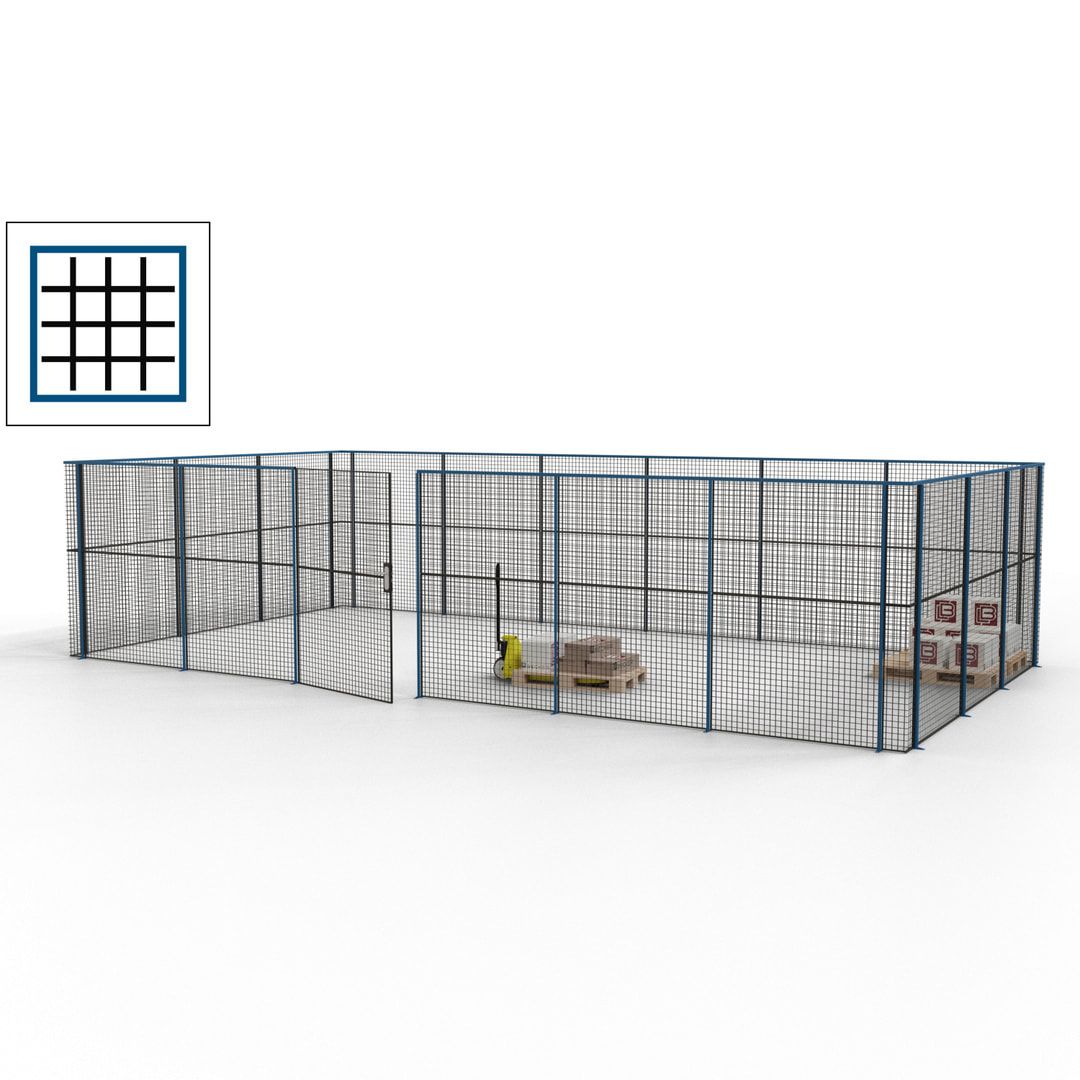 Maschinen Schutzgitter - Hallentrennwand - Sicherheitszaun - Tür - 27 m - 2.200 x 9.400 x 4.900 mm (HxBxT) - enzianblau