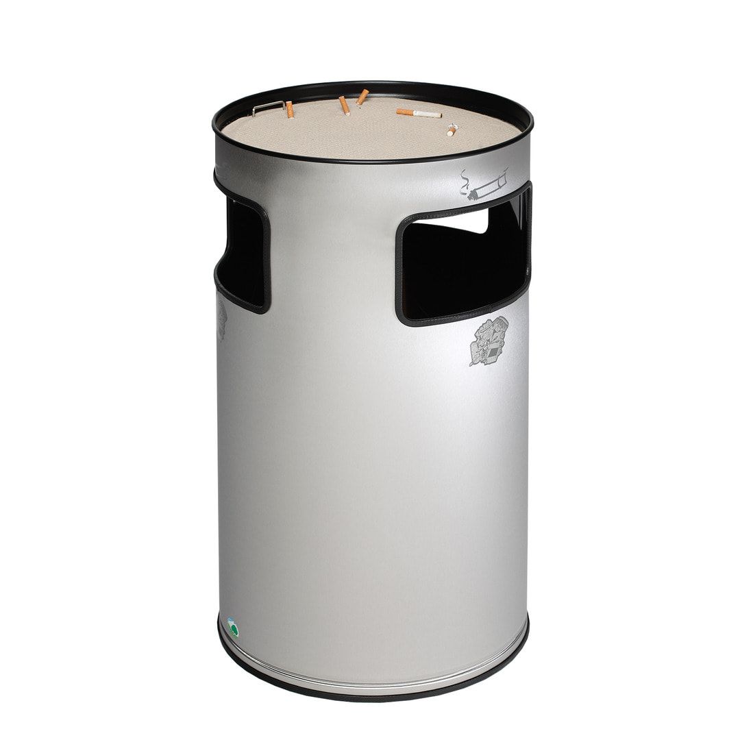 Abfalleimer mit Ascher - Edelstahl - Volumen 69 l - 750 x 420 x 420 mm (HxBxT) - Aschereinsatz Edelstahl