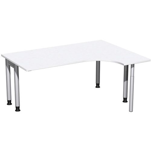 Eckschreibtisch, Ecke rechts, Füße einseitig verkürzt, 4-Fuß Pro, höhenverstellbar, 680-800 x 1.600 x 1.200 mm (HxBxT), Dekor Ahorn