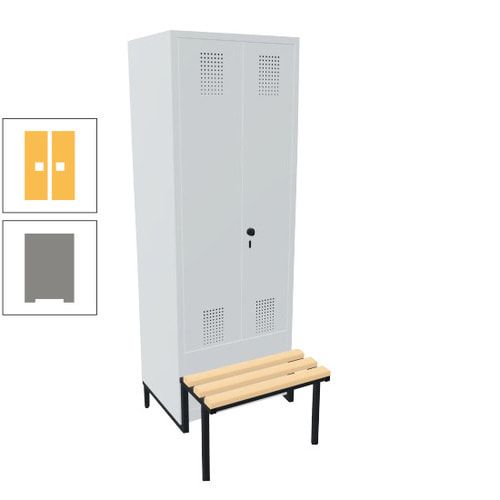 Doppel-Spind, Garderobenschrank, Buche Sitzbank integriert, 2 Abteile a 400 mm, Korpus anthrazitgrau, Tür anthrazitgrau, 1.850 x 800 x 815 mm (HxBxT)