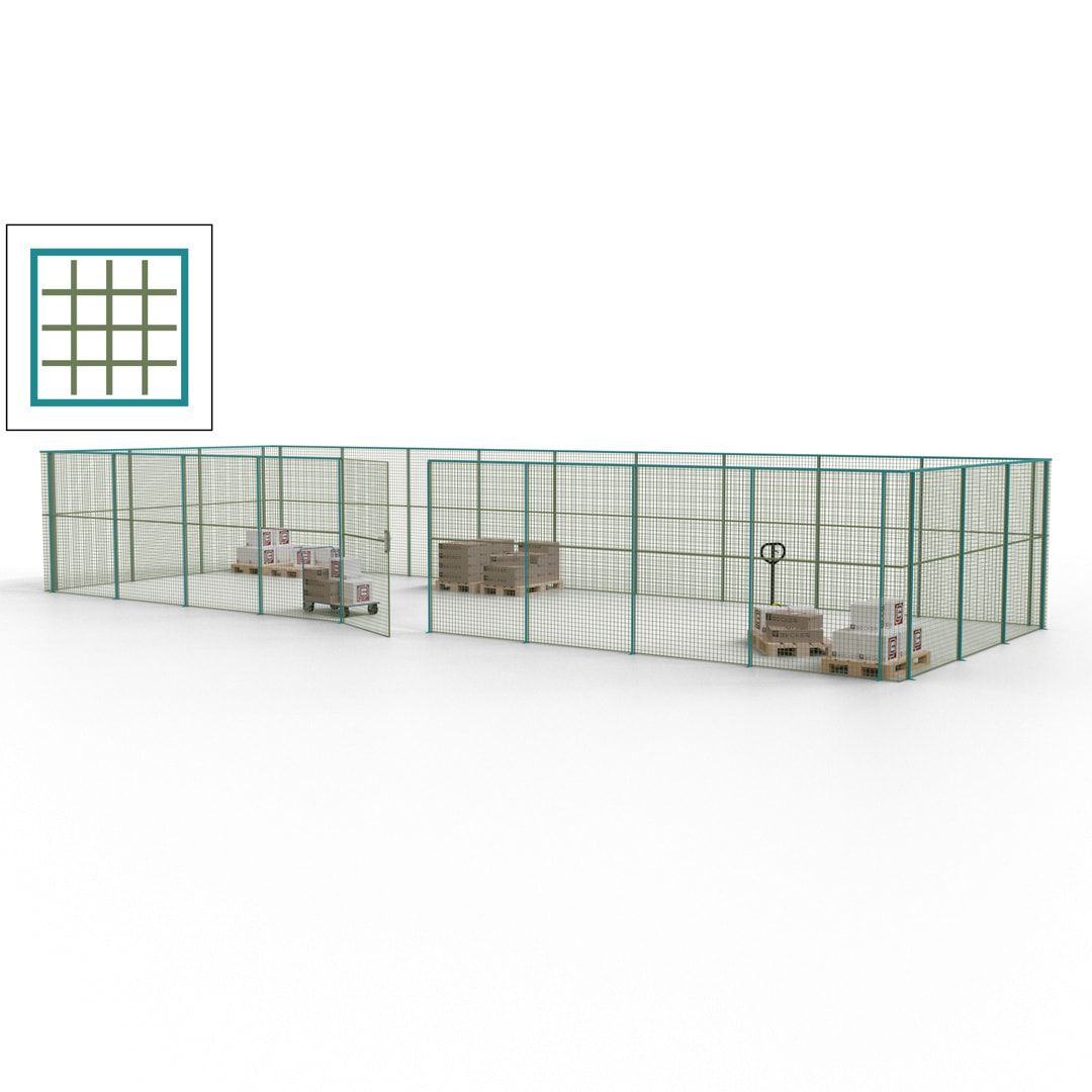 Maschinen Schutzgitter - Hallentrennwand - Sicherheitszaun - Tür - 36 m - 2.200 x 13.900 x 4.900 mm (HxBxT) - enzianblau