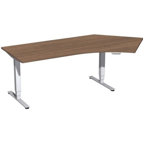 Winkelschreibtisch, Winkel rechts, Elektro Pro+, elektronisch höhenverstellbar, 625-1.285 x 2.166 x 1.130 mm (HxBxT), Gestell silber, Dekor Ahorn