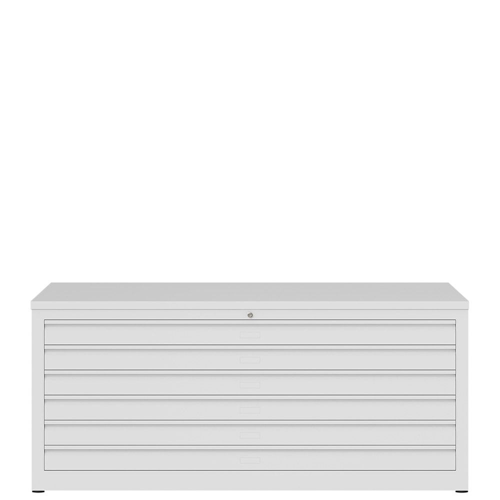 Zeichenschrank, Planschrank, Architektenschrank, Flachablageschrank, bis DIN A0, 6 Schubladen, 605 x 1.405 x 955 mm (HxBxT), Farbe: lichtgrau