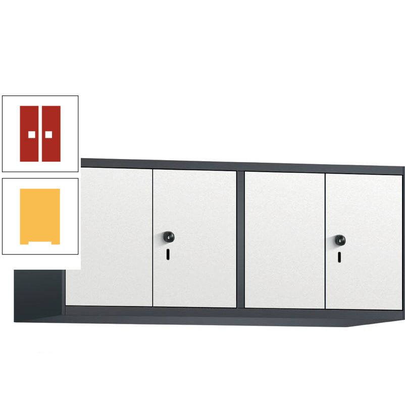 Aufsatzschrank, Schrankaufsatz, Türen paarweise, 4 Fächer a 300 mm, Farbe Pastellgelb, Tür anthrazitgrau, 500 x 1.200 x 500 mm (HxBxT)