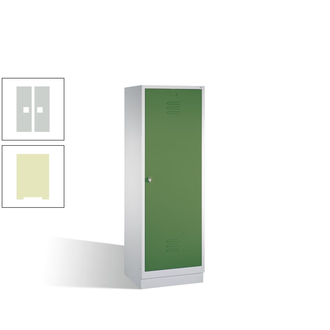 Doppel-Spind mit Großtür, Garderobenschrank mit Sockel, 2 Abteile a 300 mm, Korpus anthrazitgrau, Tür anthrazitgrau, 1.800 x 610 x 500 mm (HxBxT)