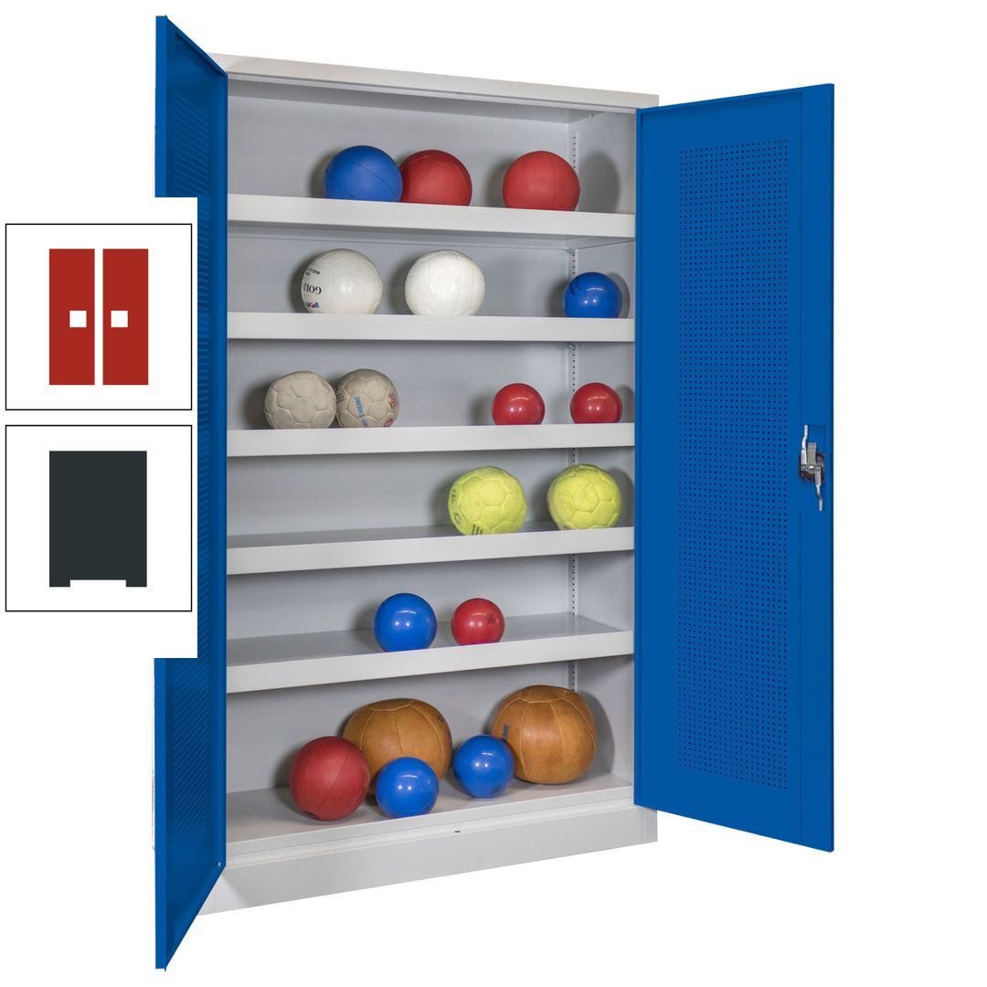 Ballschrank - Lochfeldtüren - 5 Böden - 1.950x1.200x500 mm (HxBxT) - anthrazitgrau
