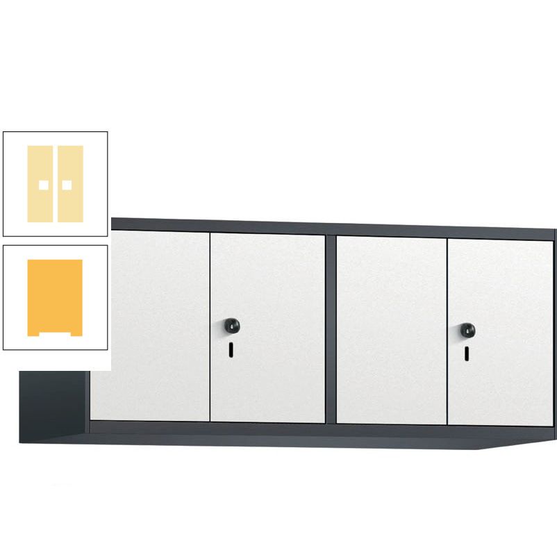 Aufsatzschrank, Schrankaufsatz, Türen paarweise, 4 Fächer a 300 mm, Farbe Pastellgelb, Tür anthrazitgrau, 500 x 1.200 x 500 mm (HxBxT)