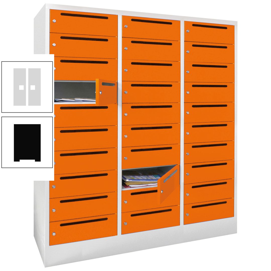 Postverteilerschrank, Schließfachschrank, 3 Abteile a 40 cm, 30 Fächer, 1.850 x 1.200 x 500 mm (HxBxT), Korpus anthrazitgrau, Front anthrazitgrau
