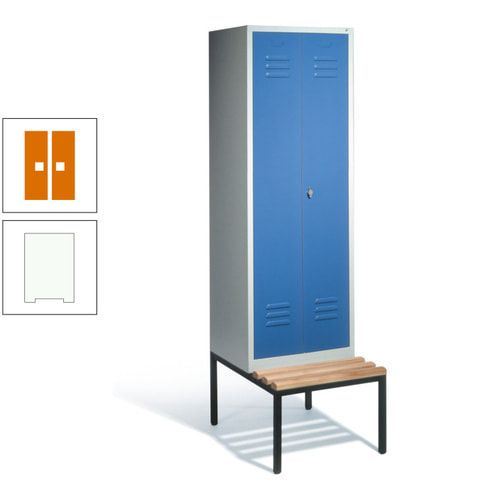 Doppel-Spindschrank, Buche Sitzbank untergebaut, 2 Abteile a 300 mm, Korpus lichtgrau, Tür anthrazitgrau, 2.090 x 610 x 815 mm (HxBxT)