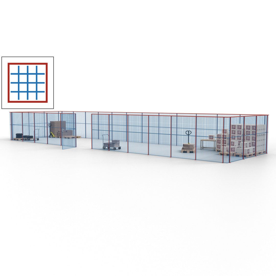 Maschinen Schutzgitter - Hallentrennwand - Sicherheitszaun - Tür - 45 m - 2.200 x 18.400 x 4.900 mm (HxBxT) - enzianblau
