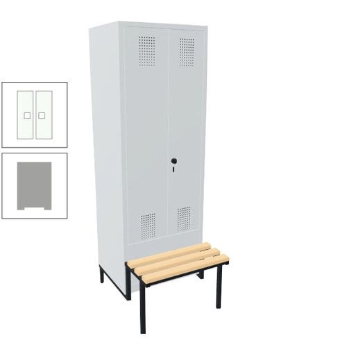 Doppel-Spind, Garderobenschrank, Buche Sitzbank integriert, 2 Abteile a 400 mm, Korpus anthrazitgrau, Tür anthrazitgrau, 1.850 x 800 x 815 mm (HxBxT)
