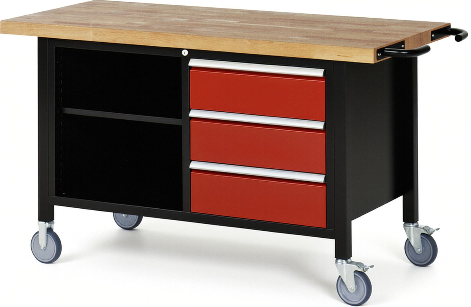 Mobile Werkbank, 2 Ablageböden - 3 Schubladen - Teilauszug - 180:3 - Höhe 880-1.080 mm - 1.500 x 700 mm - 450 kg - Anthrazitgrau