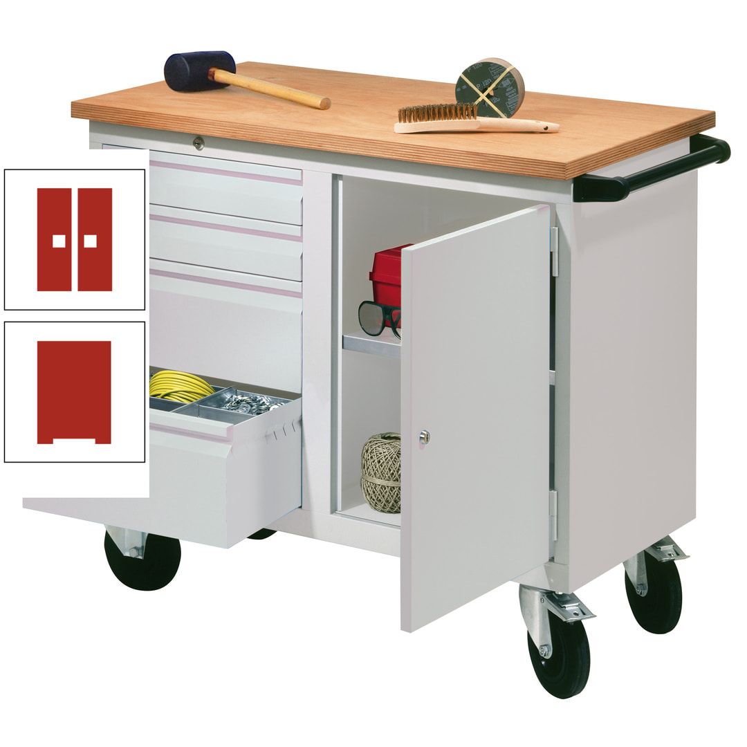 Mobile Werkbank - Werkstattwagen - 915 x 1.090 x 600 mm - 4 Schubladen und Schrankfach - anthrazitgrau