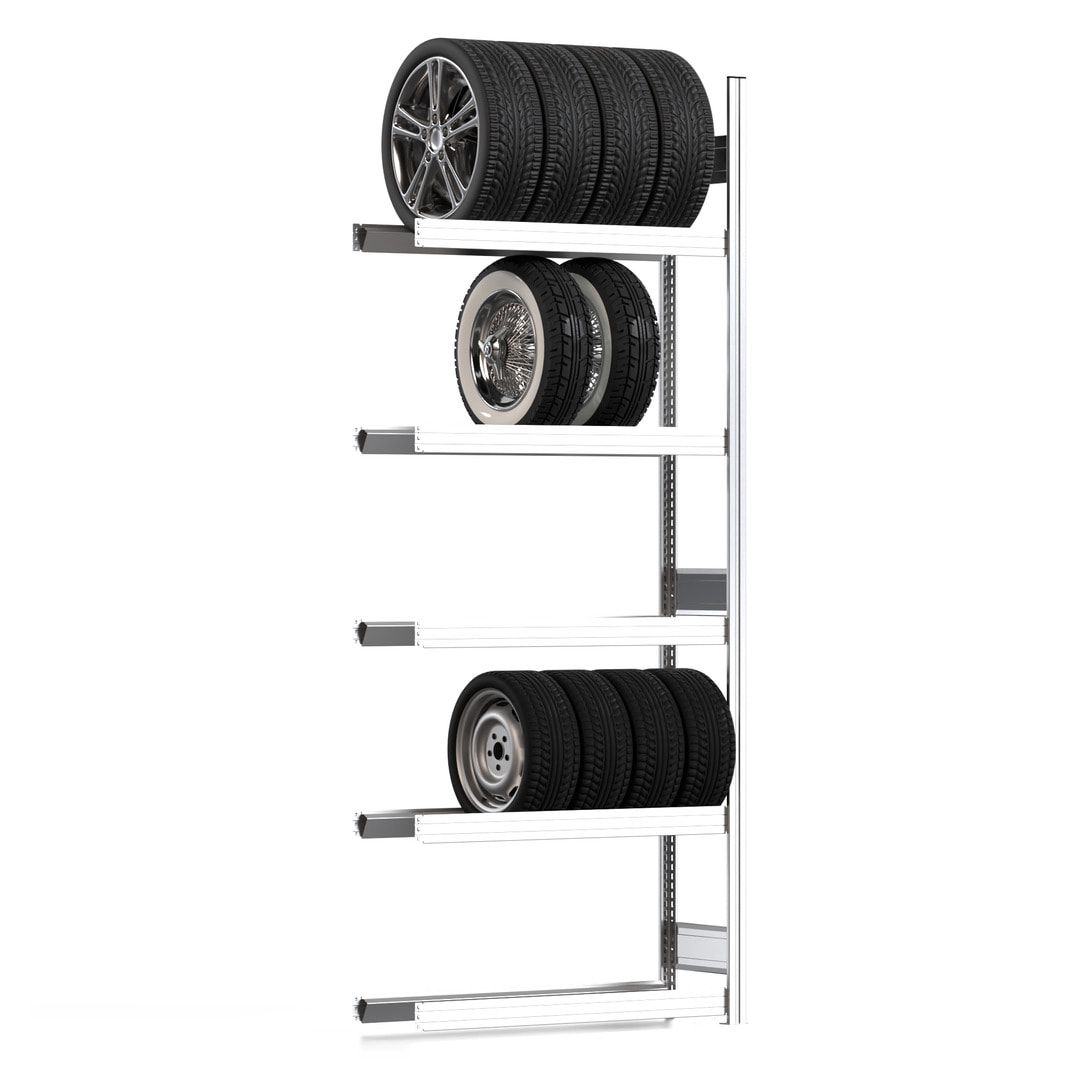 Felgenregal mit Tiefenriegel - 250 kg - 2.500 x 1.005 x 300 mm (HxBxT) - 5 Ebenen - Anbauregal - Steckregal BERT