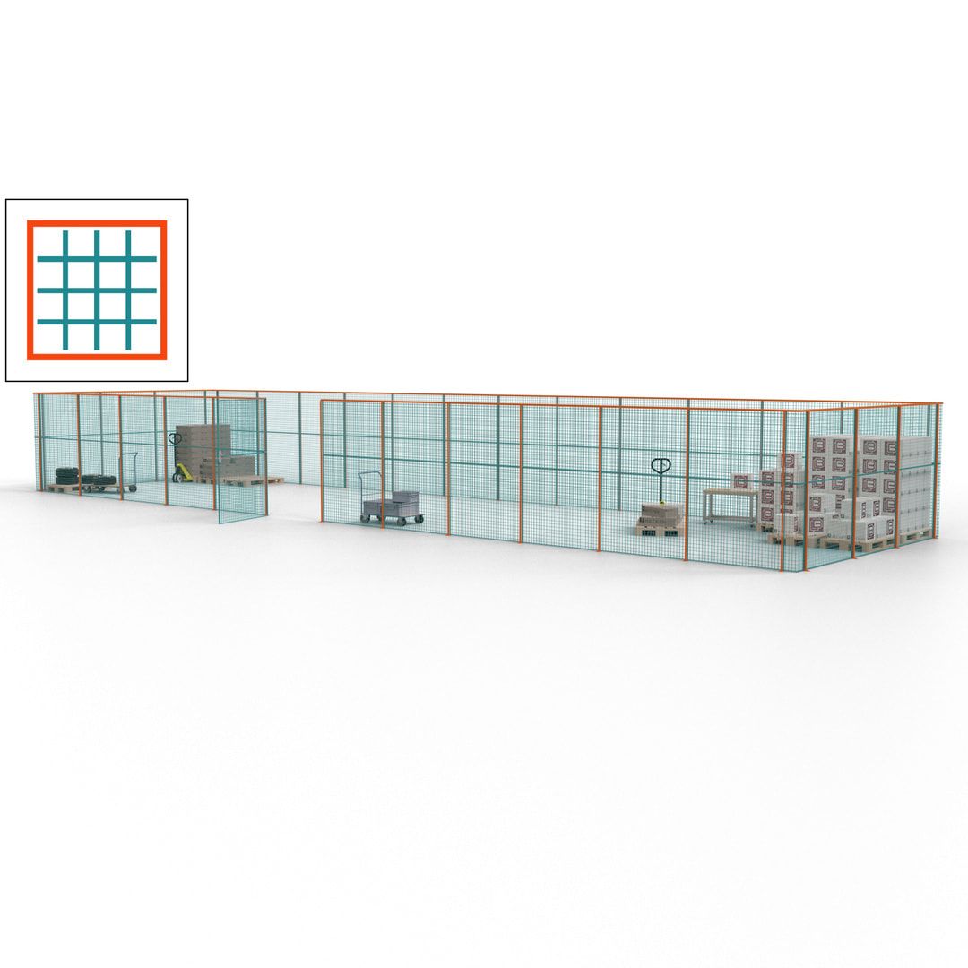 Maschinen Schutzgitter - Hallentrennwand - Sicherheitszaun - Tür - 45 m - 2.200 x 18.400 x 4.900 mm (HxBxT) - enzianblau
