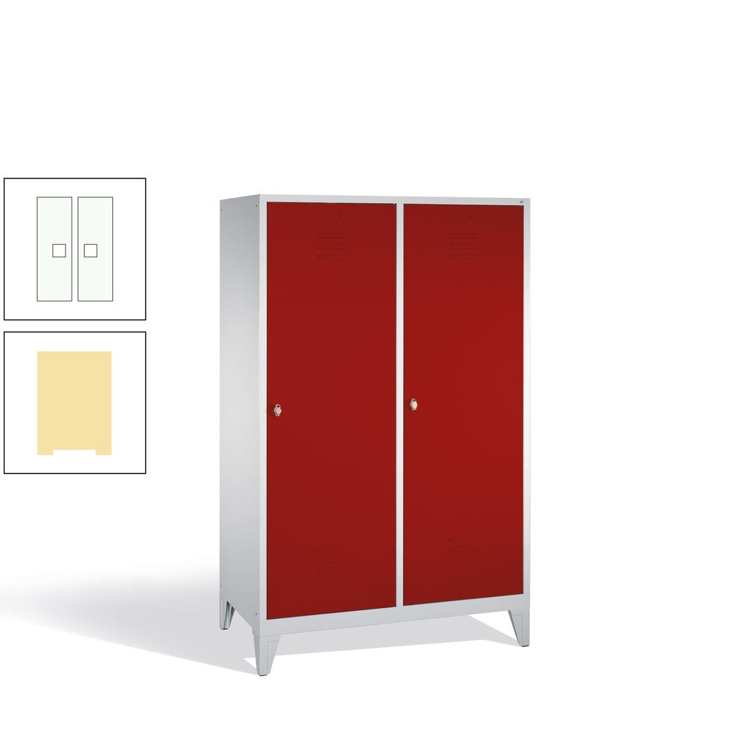 Doppel-Spind mit 2 Großtüren, Garderobenschrank mit Füßen, 4 Abteile a 300 mm, Korpus anthrazitgrau, Tür anthrazitgrau, 1.850 x 1.190 x 500 mm (HxBxT)