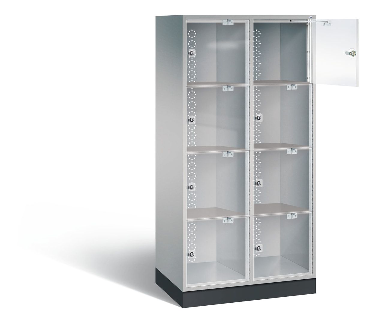Schließfachschrank, Fächerschrank mit Türen aus Acrylglas, 2 Abteile, 8 Fächer, Zylinderschloss, 1.750 x 820 x 500 mm (HxBxT), Korpus anthrazitgrau