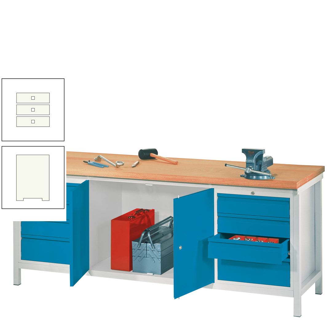 Werkbank mit Schubladenblöcken und Schrank - Traglast 1.400 kg - 900 x 2.000 x 700 (HxBxT) - anthrazitgrau