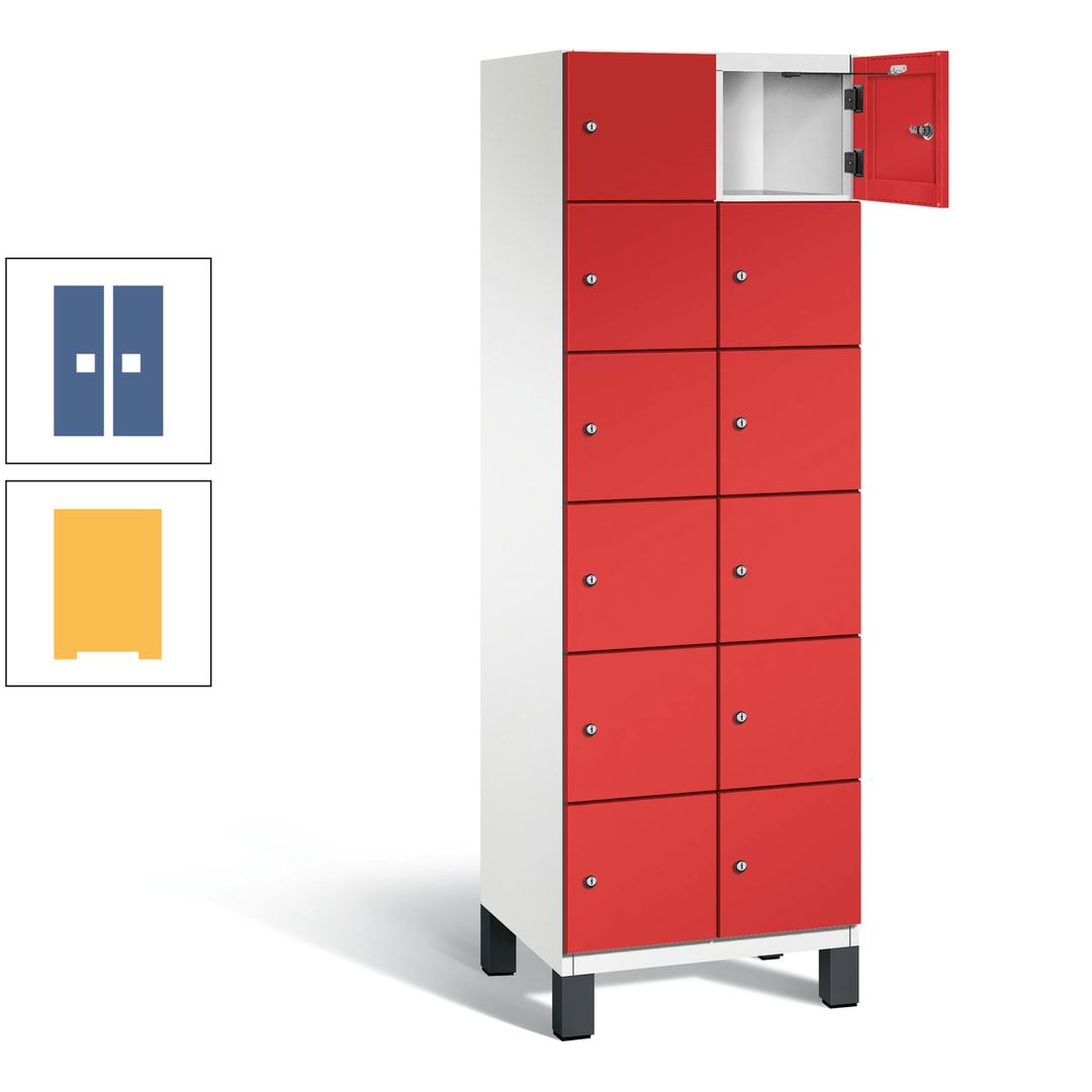 Fächerschrank, Stahlschrank, 12 Fächer, Türöffnungsbegrenzer, Füße, 1.980 x 600 x 525 mm (HxBxT), Korpus anthrazitgrau, Front anthrazitgrau