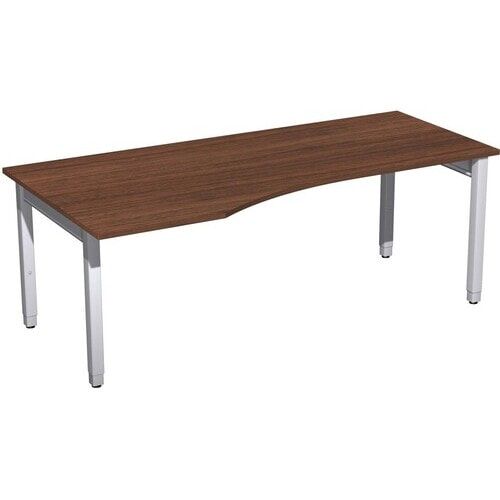 Eckschreibtisch, Ecke links, Füße einseitig verkürzt, 4-Fuß Quadrat Pro, höhenverstellbar, 680-800 x 1.600x 1.000 mm (HxBxT), Dekor Ahorn
