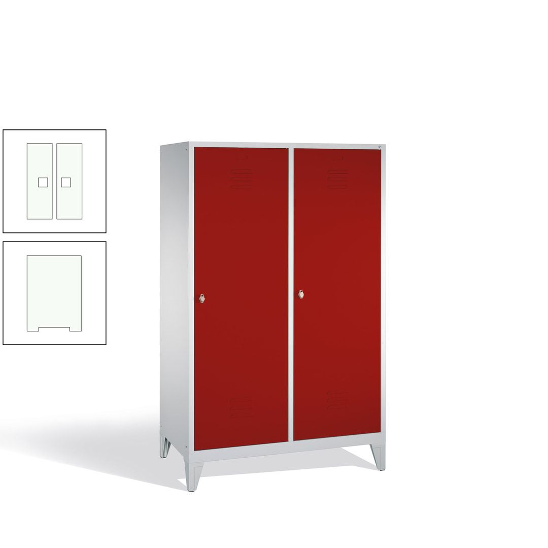 Doppel-Spind mit 2 Großtüren, Garderobenschrank mit Füßen, 4 Abteile a 300 mm, Korpus anthrazitgrau, Tür anthrazitgrau, 1.850 x 1.190 x 500 mm (HxBxT)