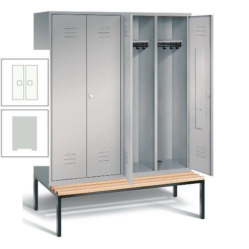 Doppel-Spindschrank, Buche Sitzbank untergebaut, 4 Abteile a 400 mm, Korpus lichtgrau, Tür anthrazitgrau, 2.090 x 1.590 x 815 mm (HxBxT)
