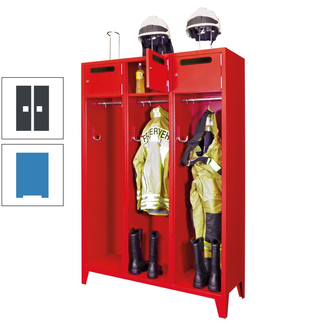 Feuerwehrschrank - 3 Abteile - Ablagefach mit Tür, Einwurfschlitz - 2.100 x 1.230 x 500 mm (HxBxT) - anthrazitgrau