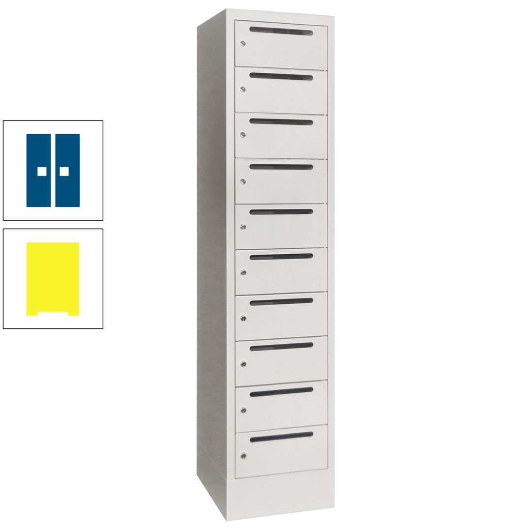 Postverteilerschrank, Schließfachschrank, 1 Abteil a 400 mm, 10 Fächer, 1.850 x 400 x 500 mm (HxBxT), Korpus anthrazitgrau, Front anthrazitgrau