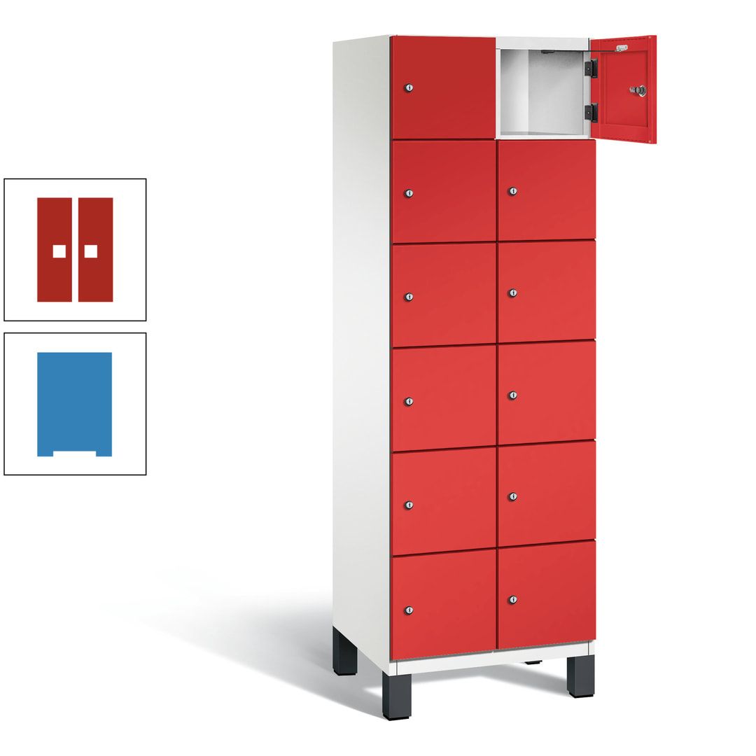 Fächerschrank, Stahlschrank, 12 Fächer, Türöffnungsbegrenzer, Füße, 1.980 x 600 x 525 mm (HxBxT), Korpus anthrazitgrau, Front anthrazitgrau