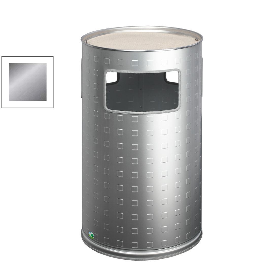Abfallsammler mit Ascher - rund - Aluminium - Volumen 69 l - 750 x 420 x 420 mm (HxBxT) - Antik silber, geprägt