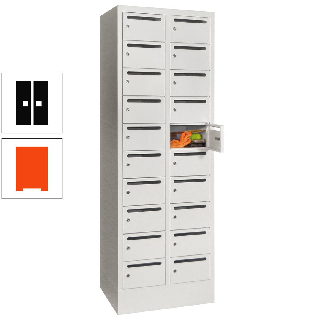 Postverteilerschrank, Schließfachschrank, 2 Abteile a 300 mm, 20 Fächer, 1.850 x 600 x 500 mm (HxBxT), Korpus anthrazitgrau, Front anthrazitgrau