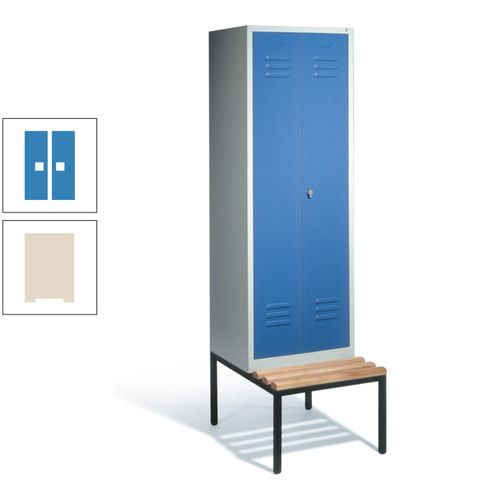 Doppel-Spindschrank, Buche Sitzbank untergebaut, 2 Abteile a 300 mm, Korpus lichtgrau, Tür anthrazitgrau, 2.090 x 610 x 815 mm (HxBxT)