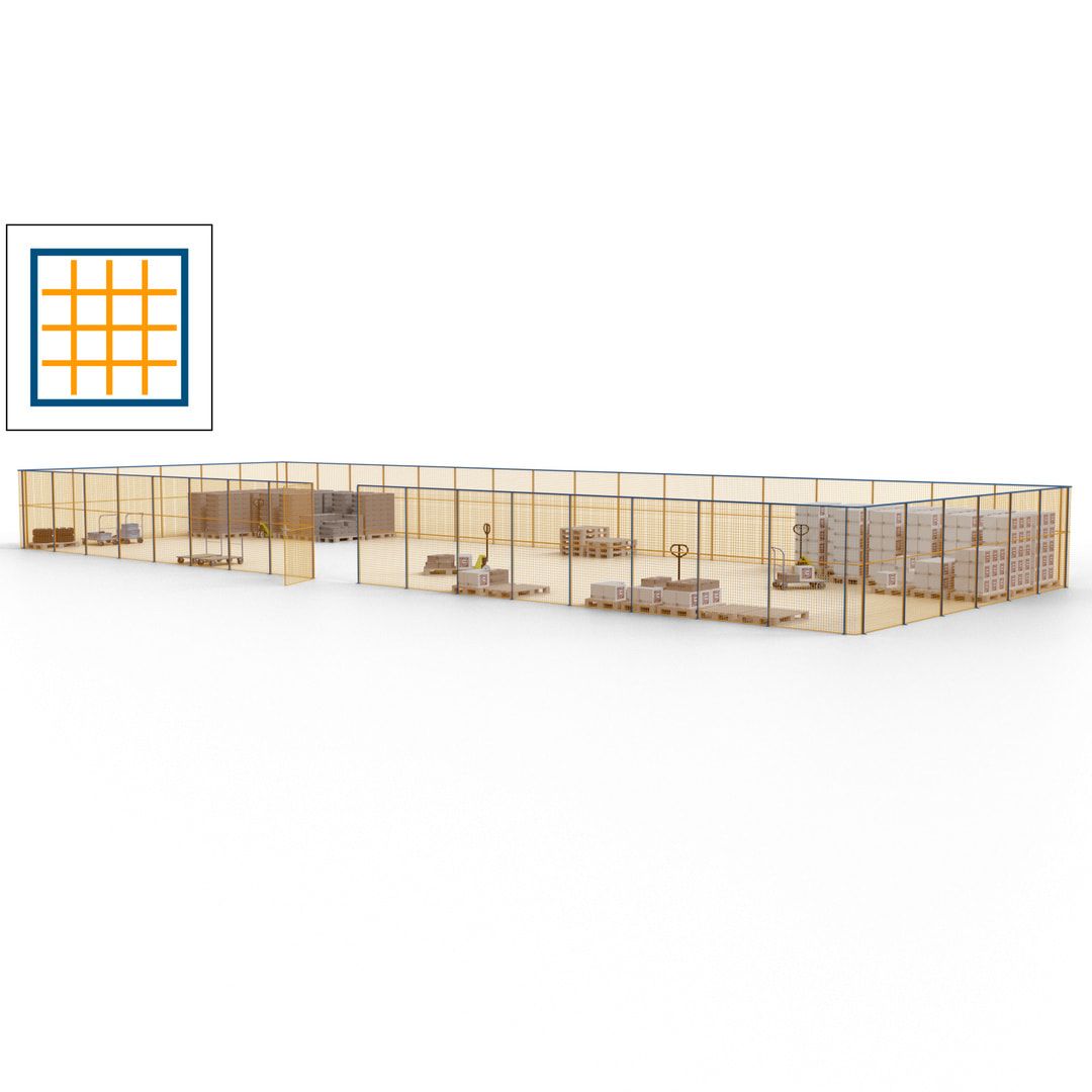 Maschinen Schutzgitter - Hallentrennwand - Sicherheitszaun - Tür - 69 m - 2.200 x 19.900 x 15.400 mm (HxBxT) - enzianblau