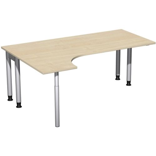 Eckschreibtisch, Ecke links, Füße einseitig verkürzt, 4-Fuß Pro, höhenverstellbar, 680-800 x 1.600 x 1.200 mm (HxBxT), Dekor Ahorn