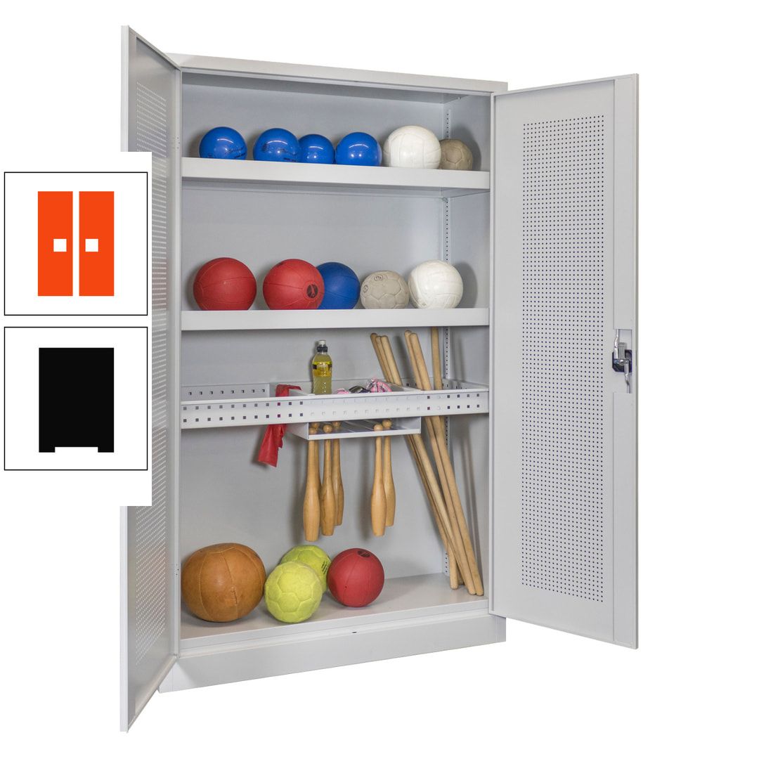 Sportschrank - Lochfeldtüren - Variante 2 - 1.950x1.200x500 mm (HxBxT) - anthrazitgrau