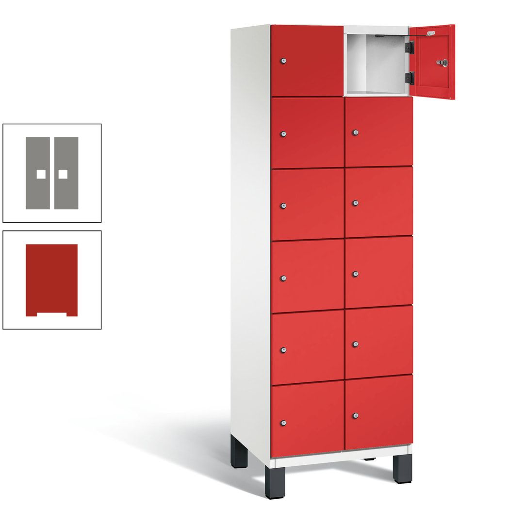Fächerschrank, Stahlschrank, 12 Fächer, Türöffnungsbegrenzer, Füße, 1.980 x 600 x 525 mm (HxBxT), Korpus anthrazitgrau, Front anthrazitgrau