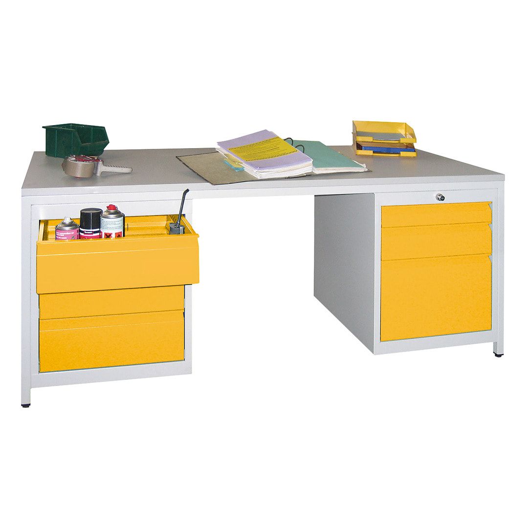 Meisterschreibtisch - 6 Schubladen, 75 / 125 / 150 / 175 / 300 mm - 720 x 1.700 x 800 mm (HxBxT) - anthrazitgrau