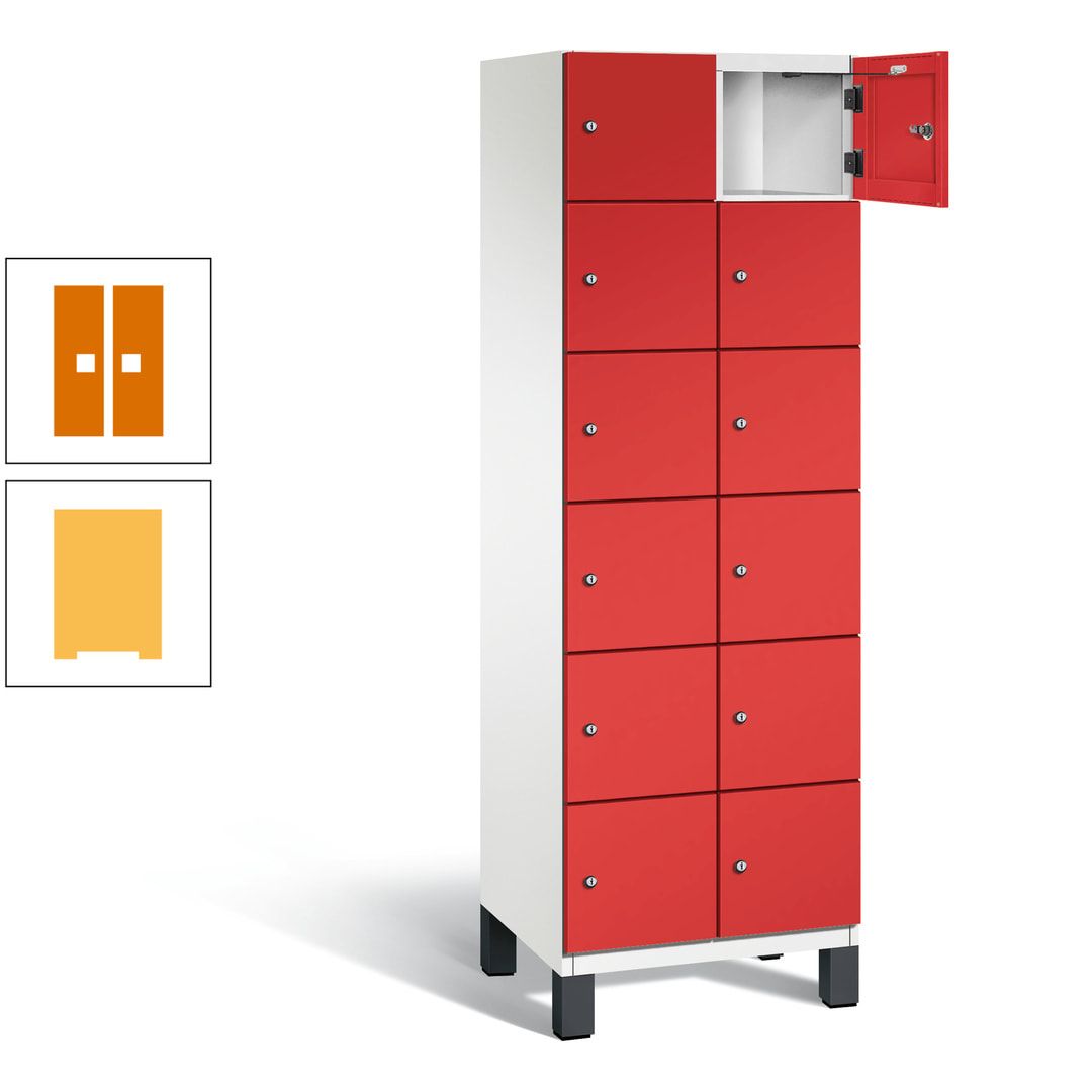Fächerschrank, Stahlschrank, 12 Fächer, Türöffnungsbegrenzer, Füße, 1.980 x 600 x 525 mm (HxBxT), Korpus anthrazitgrau, Front anthrazitgrau