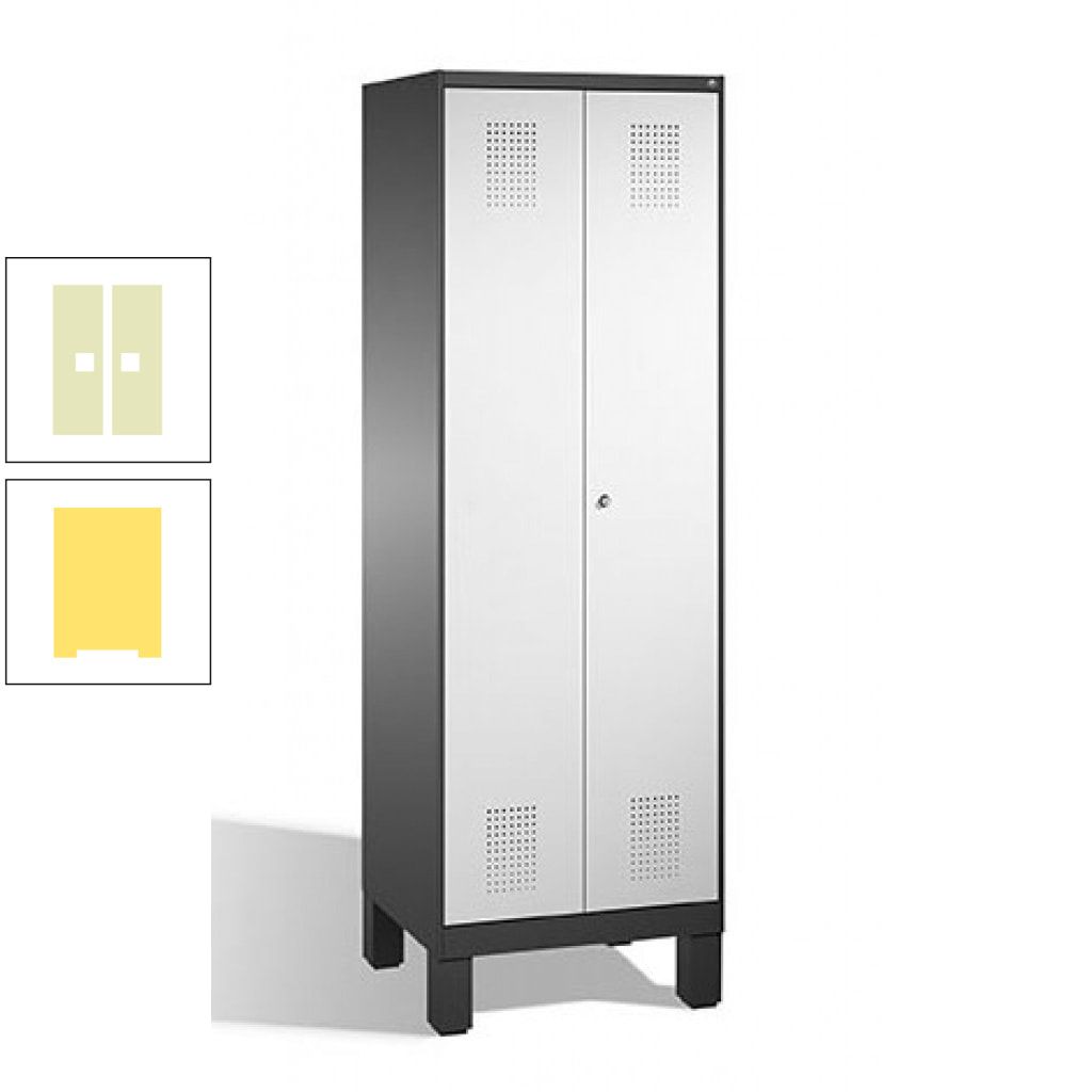 Doppel-Spind, Doppeltüren, Garderobenschrank mit Füßen, 2 Abteile a 300 mm, Korpus anthrazitgrau, Tür anthrazitgrau, 1.850 x 600 x 500 mm (HxBxT)