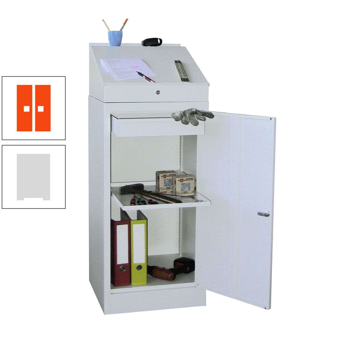 Stehpult mit Schrank - Vollblechtür - Zylinderschloss - 1 Einlegeboden, 1 Schublade - 1.270x500x500 mm (HxBxT) - anthrazitgrau