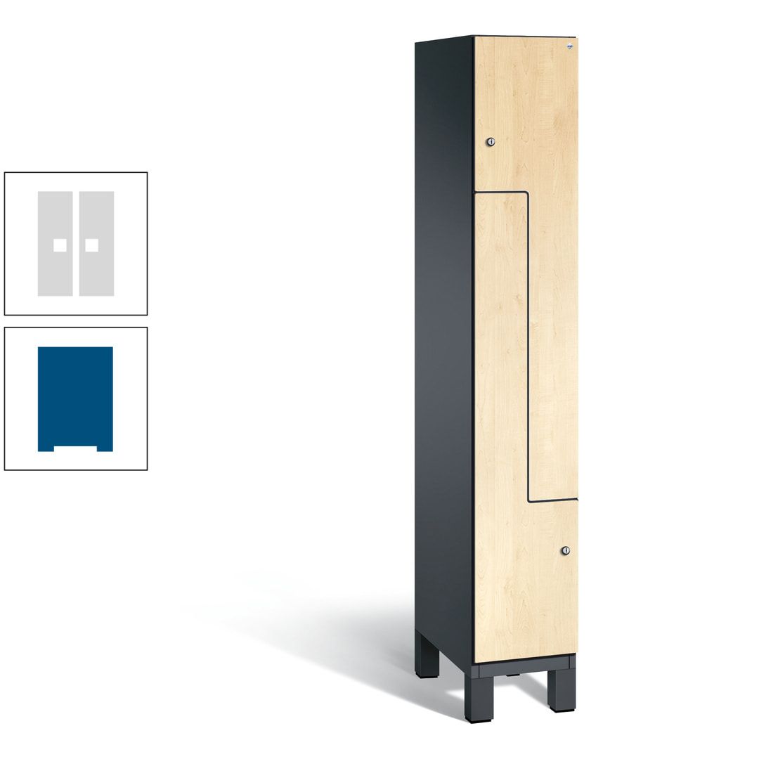 Z-Garderobenspind mit Füßen, 2 Personen, 1.980 x 300 x 525 mm (HxBxT), Korpus anthrazitgrau, Tür anthrazitgrau