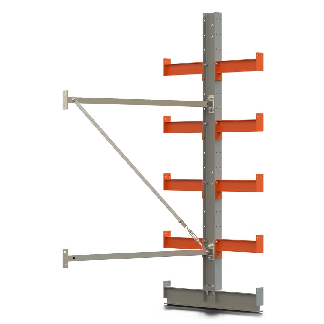Doppelseitiges Kragarmregal, Anbauregal, 2.000 x 1.280 x 1.120 mm (HxBxT), Nutztiefe 500 mm, Kragarmlast 870 kg, KARL basic, silbergrau/reinorange
