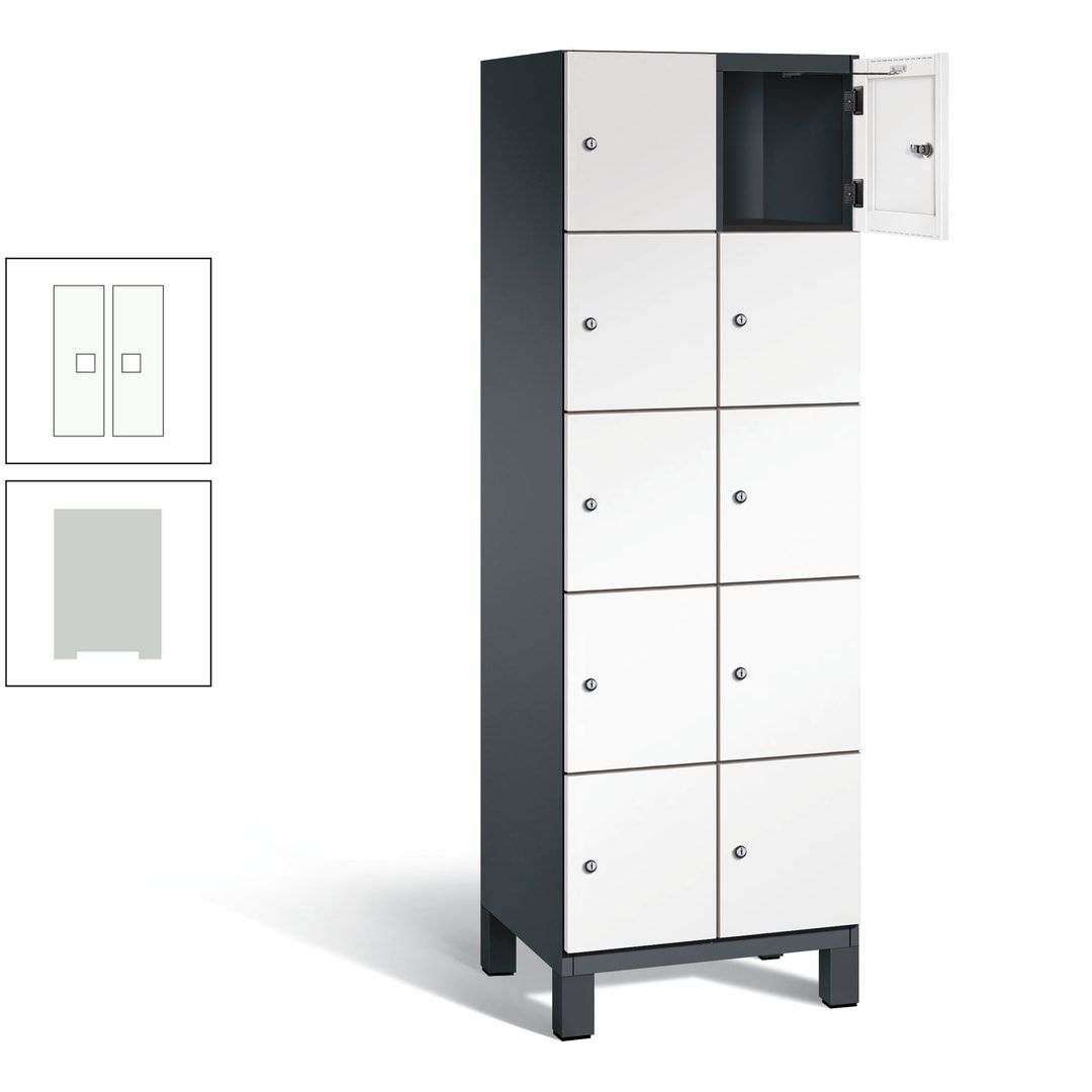 Fächerschrank, Stahlschrank, 10 Fächer, Türöffnungsbegrenzer, Füße, 1.980 x 600 x 525 mm (HxBxT), Korpus anthrazitgrau, Front anthrazitgrau