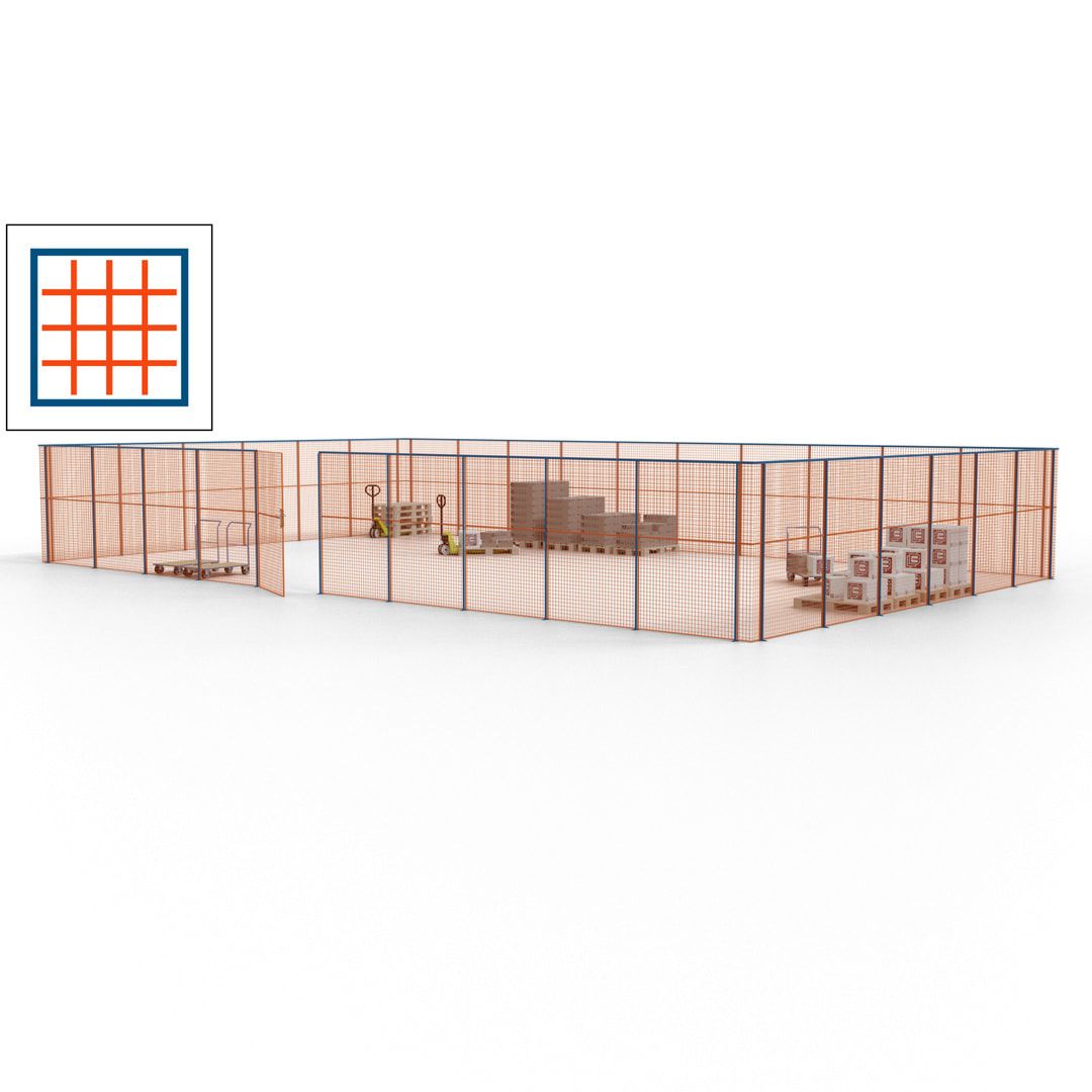 Maschinen Schutzgitter - Hallentrennwand - Sicherheitszaun - Tür - 48 m - 2.200 x 15.400 x 9.400 mm (HxBxT) - enzianblau
