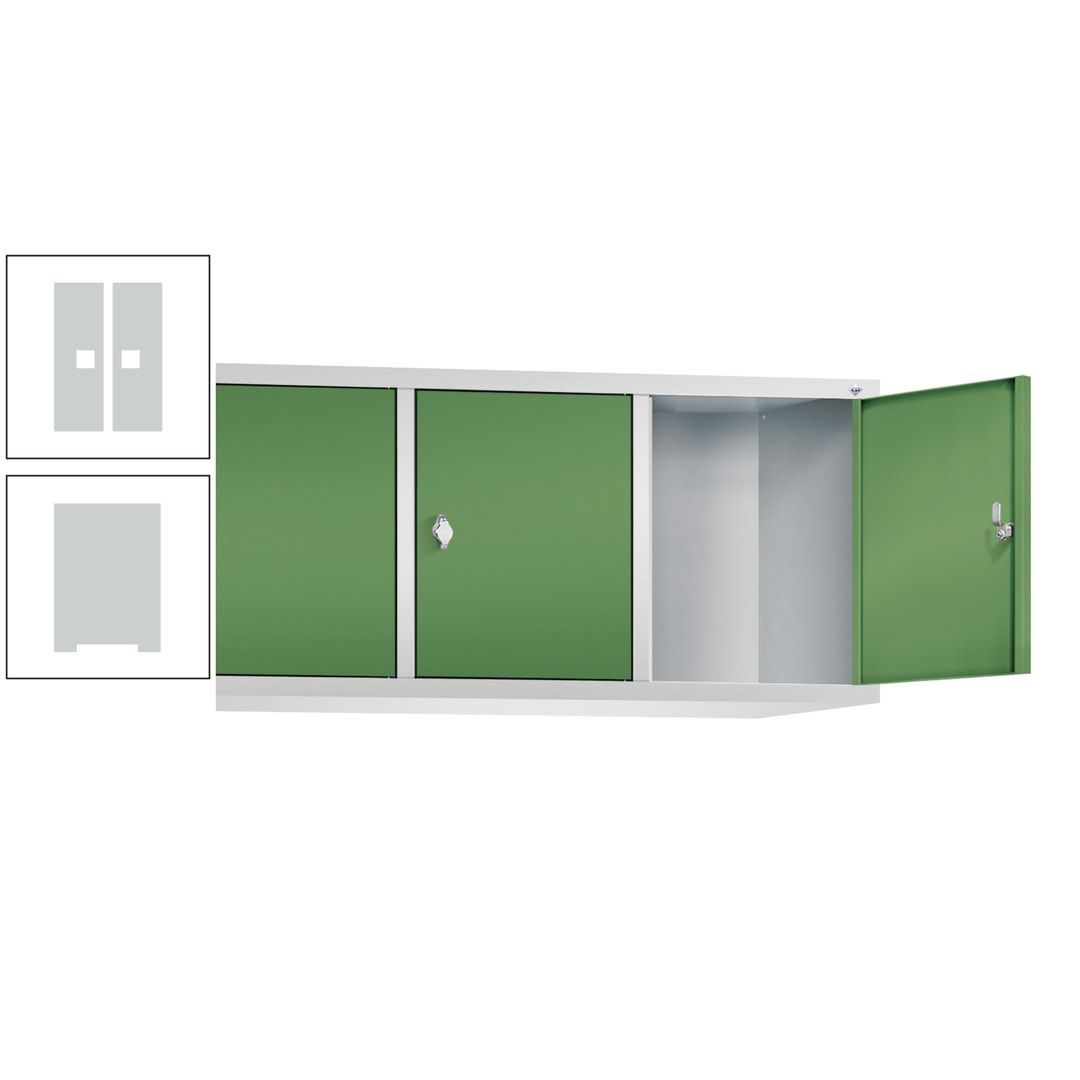Aufsatzschrank für Spinde und Schließfachschränke, 3 Abteile, Korpus anthrazitgrau, Türen anthrazitgrau, 500 x 1.200 x 500 mm (HxBxT), Stahlschrank